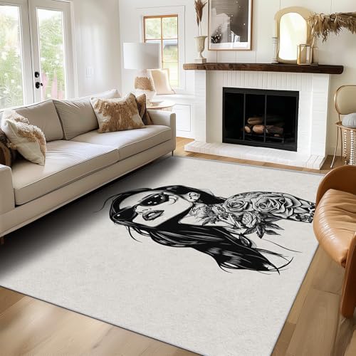 SUWALI Teppich Tätowiert Mädchen, 200x300, Wohnzimmer Schlafzimmer, Mode Frau Motiv Design Zimmer Deko, Waschbar, rutschfest, Kurzflor, Weich von SUWALI