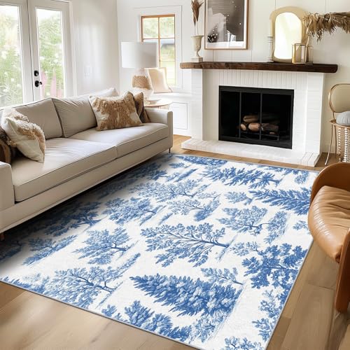 SUWALI Teppich Wald Baum, 200x300, Wohnzimmer Schlafzimmer, Blau Weiß Motiv Design Zimmer Deko, Waschbar, rutschfest, Kurzflor, Weich SUWALI Teppich Wald Baum, 200x300, Wohnzimmer Schlafzimmer, Blau Weiß Motiv Design Zimmer Deko, Waschbar, rutschfest, Kurzflor, Weich von SUWALI