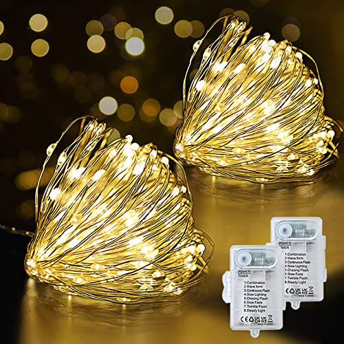 SUWITU LED Lichterkette Batterie, 2x12M 120 LEDs Kupferdraht Lichterketten Akku mit Timer Wasserdicht DIY Weihnachten Lichterkette Innen Außen für Zimmer, Garten, Balkon, Hochzeit, Weihnachtsbaum von SUWITU