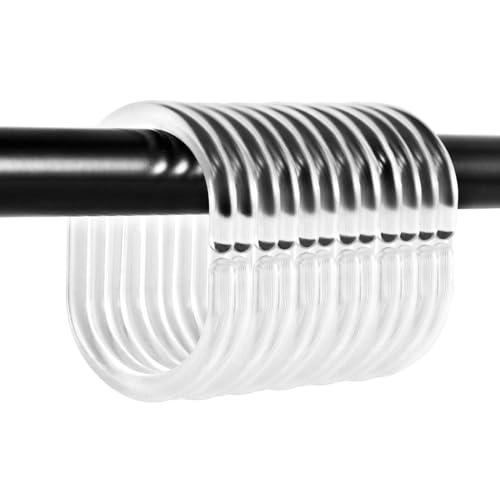 12St Duschvorhangringe, Biegbare Transparente Hängende Duschvorhang Ring, Duschvorhang Haken Weiß Ringe in C-Form für Duschfensterstange von SUWIWKKOA