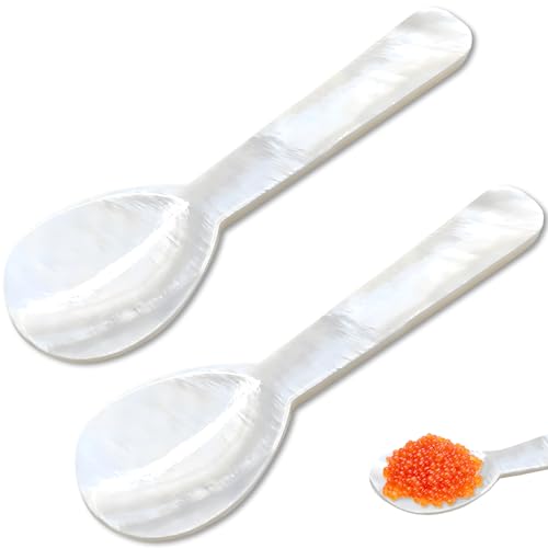 2 Stück Perlmutt Löffel Kaviarlöffel, The Taste Löffel Eierlöffel Perlmutt Muschellöffel Perlmutt Kaviarlöffel Mit Rundem Griff für Kaviar, Ei, Eis, Kaffee, Restaurant Servieren, Perlmutt Löffel 9cm von SUWIWKKOA