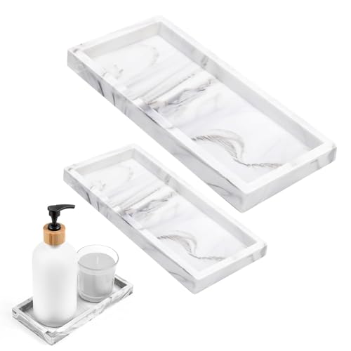 Badezimmer Tablett, 2 Stück Badezimmertablett, Badezimmer Tabletts für das Bad, Schminktisch Tablett Organizer Seifen Spender Platte für Badezimmer Arbeitsplatte Kommode(weiß) von SUWIWKKOA