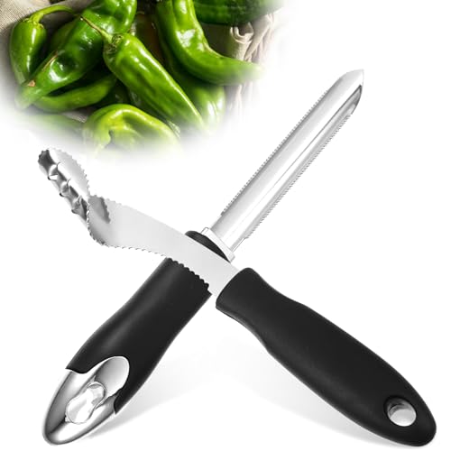 SUWIWKKOA Edelstahl Pfefferentkerner 2er Set Chili Entkerner Entferner mit Wellenschliff und Gummigriff für Jalapenos, Chilis, Paprika, Zucchini Gurken Entkerner von SUWIWKKOA