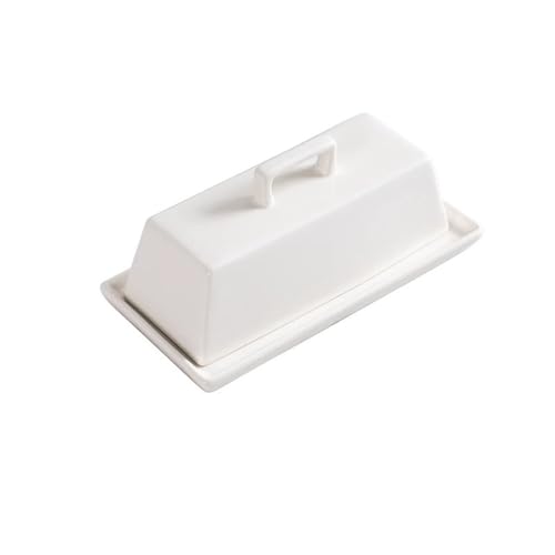 Butterdose aus Keramik mit Deckel, schlichtes Design, luftdichter Butterbehälter und Käseaufbewahrung(White) von SUWOOPH