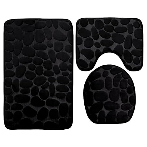 SUXUMHAO 2 Sets Goose Stone WC Dreiteiliges Set, WC Dreiteiliges Set WC Pads Reinigen und Wiederverwenden Wasserabsorbierende Badezimmermatte für Dusche (Schwarz) A von SUXUMHAO