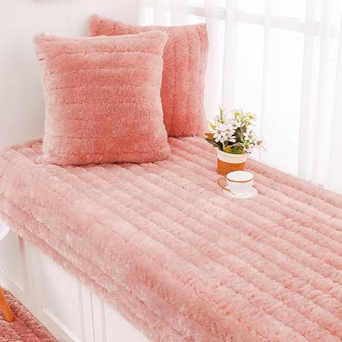 SUXUMHAO Einfarbiger Plüschteppich, dekorativer Plüschteppich, rutschfest, geeignet für Schlafzimmer und Innenbereich, Rosa, 90 x 240 cm von SUXUMHAO