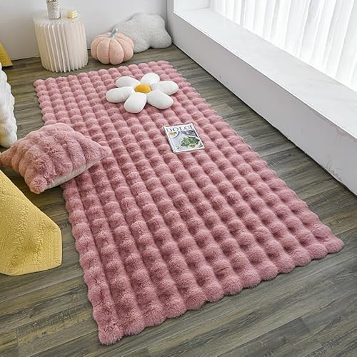 SUXUMHAO Einfarbiger Plüschteppich, dekorativer Plüschteppich, rutschfester Teppich, geeignet für Schlafzimmer und Innenbereich, Leder, Rosa, 50 x 80 cm von SUXUMHAO