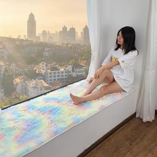 SUXUMHAO Einfarbiger Plüschteppich, dekorativer Plüschteppich, rutschfester Teppich, geeignet für Schlafzimmer und Innenbereich, Regenbogenfarben, 100 x 160 cm von SUXUMHAO