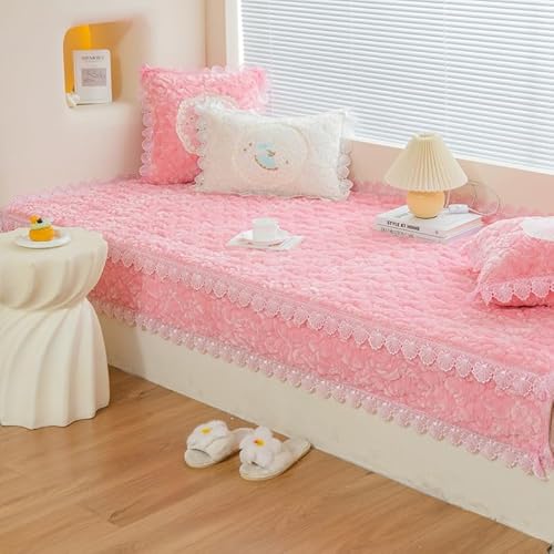 SUXUMHAO Einfarbiger Plüschteppich, dekorativer Plüschteppich, rutschfester Teppich, geeignet für Schlafzimmer und Innenbereich, Rosa, 110 x 210 cm D von SUXUMHAO