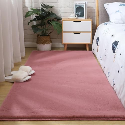 SUXUMHAO Einfarbiger Plüschteppich, dekorativer Plüschteppich, rutschfester Teppich, geeignet für Schlafzimmer und Innenbereich, Rosa, 60 x 90 cm von SUXUMHAO
