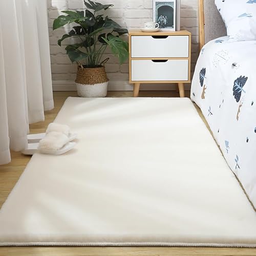 SUXUMHAO Einfarbiger Plüschteppich, dekorativer Plüschteppich, rutschfester Teppich, geeignet für Schlafzimmer und Innenbereich, cremefarben, 50 x 80 cm von SUXUMHAO
