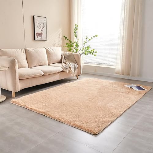 SUXUMHAO Einfarbiger Plüschteppich, dekorativer Plüschteppich, rutschfester Teppich, geeignet für Schlafzimmer und Innenbereich, einfarbig, Khaki, 140 x 200 cm SUXUMHAO Einfarbiger Plüschteppich, dekorativer Plüschteppich, rutschfester Teppich, geeignet für Schlafzimmer und Innenbereich, einfarbig, Khaki, 140 x 200 cm von SUXUMHAO