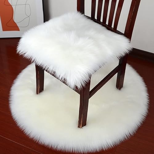 SUXUMHAO Pelzstuhlkissen, 50,8 x 50,8 cm, quadratisches Fell-Sitzkissen, superweiches Kunstfell-Sitzkissen, weißer flauschiger Teppich für Kinderzimmer, Hunde-/Katzenbett, Schlafzimmer, Sofa und mehr von SUXUMHAO