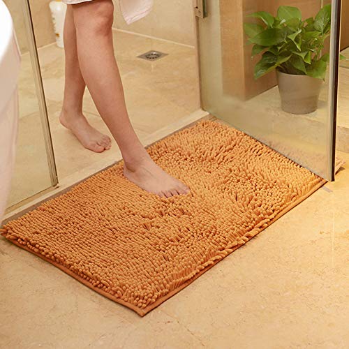 SUXUMHAO Plüsch-Chenille-Badteppich, extra weich und saugfähig, Mikrofaser, rutschfester Läufer, Teppich für Badewanne, Badezimmer, Duschmatte, Champagner, 40,6 x 61 cm von SUXUMHAO