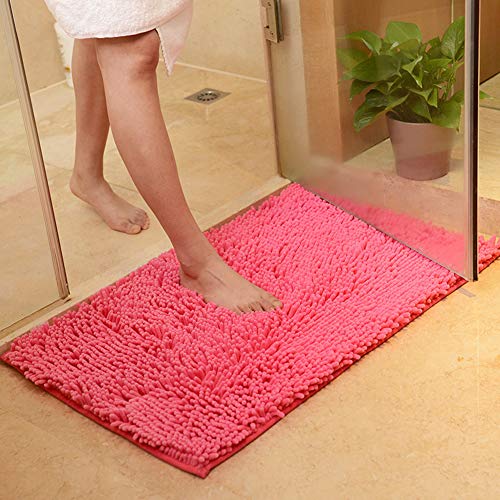 SUXUMHAO Plüsch-Chenille-Badteppich, extra weich und saugfähig, Mikrofaser, rutschfester Läufer, Teppich für Badewanne, Badezimmer, Duschmatte, Rose, 40,6 x 61 cm von SUXUMHAO