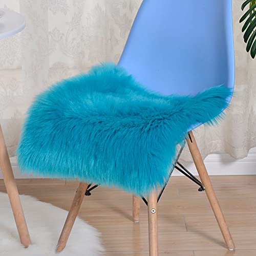 SUXUMHAO Quadratischer Stuhlbezug aus Kunstfell-Schaffell, ultraweich, flauschig, Teppich, zotteliger Wollteppich für Wohnzimmer, Schlafzimmer, Sofa (Dunkelblau, 50,8 x 50,8 cm) von SUXUMHAO