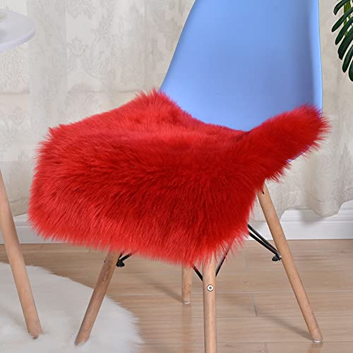 SUXUMHAO Quadratischer Stuhlbezug aus Kunstfell-Schaffell, ultraweich, flauschig, Teppich, zotteliger Wollteppich für Wohnzimmer, Schlafzimmer, Sofa (Rot, 50,8 x 50,8 cm) von SUXUMHAO