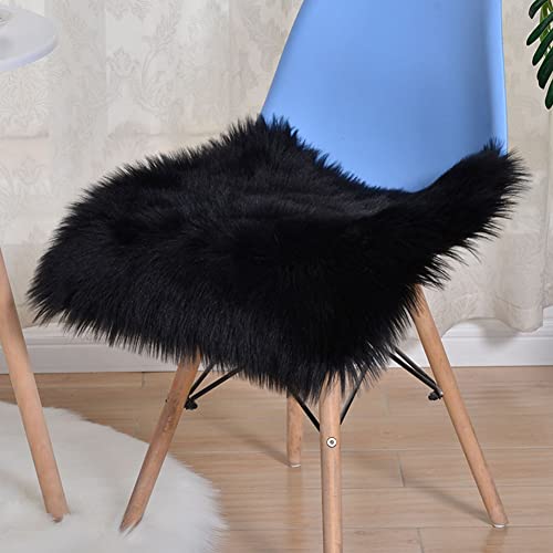 SUXUMHAO Quadratischer Stuhlbezug aus Kunstfell-Schaffell, ultraweich, flauschig, Teppich, zotteliger Wollteppich für Wohnzimmer, Schlafzimmer, Sofa (Schwarz, 50,8 x 50,8 cm) von SUXUMHAO