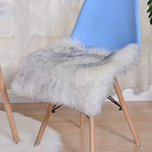 SUXUMHAO Quadratischer Stuhlbezug aus Kunstfell-Schaffell, ultraweich, flauschig, Teppich, zotteliger Wollteppich für Wohnzimmer, Schlafzimmer, Sofa (Weißgrau, 50,8 x 50,8 cm) von SUXUMHAO