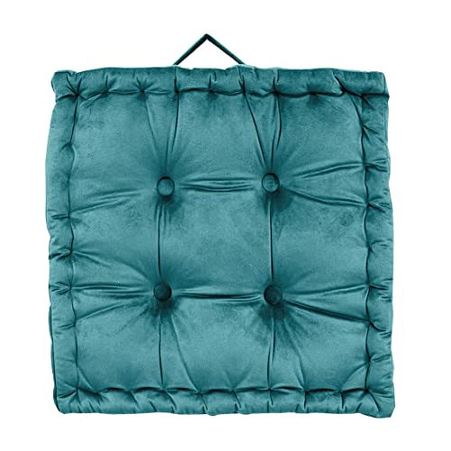 SUXUMHAO Quadratisches einfarbiges Samt-Sitzkissen mit Griff, getuftet, dickes Stuhlkissen, Tatami-Bodenkissen, 41,9 x 41,9 x 10,2 cm, Blau von SUXUMHAO