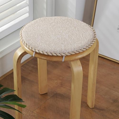 SUXUMHAO Rundes Barhocker-Kissen, rutschfestes Sitzkissen mit Bändern, Baumwoll-Leinen-Hockerbezug, atmungsaktives Stuhlkissen für Büro, Studenten, Esszimmerstühle, Beige, 45 x 45 cm von SUXUMHAO