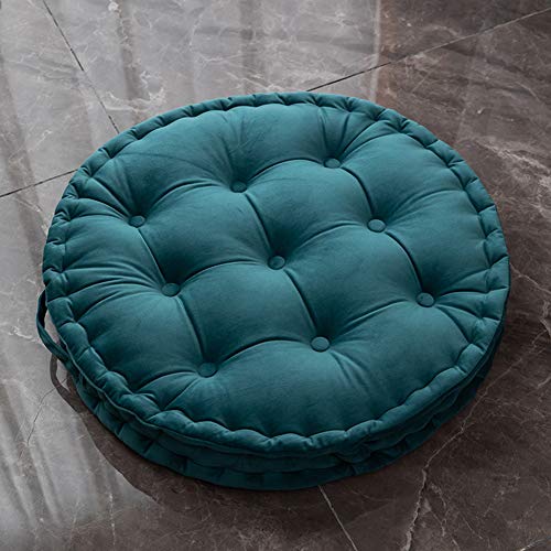 SUXUMHAO Rundes Bodenkissen mit Griff, solides dickes Stuhlkissen, superweich, bequem, Sitzkissen, Meditationskissen für Yoga, Wohnzimmer, Sofa, Balkon, Outdoor (Pfauenblau, Durchmesser 61 cm) von SUXUMHAO