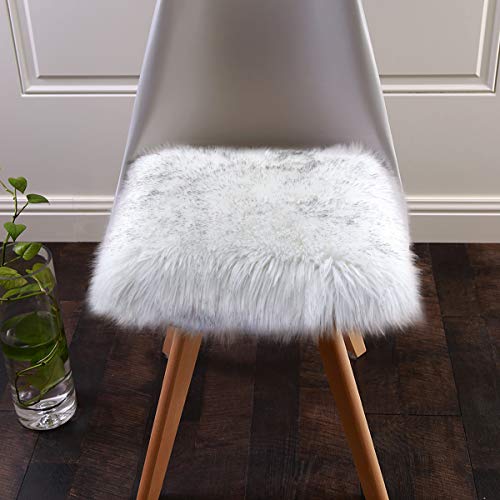 SUXUMHAO hite Stuhlbezug aus Kunstfell, Schaffell, Sitzkissen, superweich, für Wohnzimmer, Schlafzimmer, Sofa (0,5 x 0,5 m, weiß-graue Spitze) von SUXUMHAO