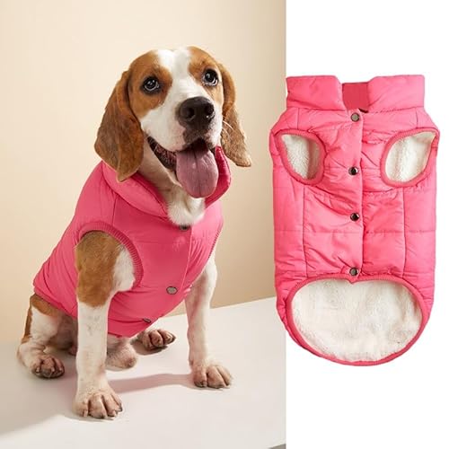 suxuMhao Winddichte Winterjacke, Hundemantel, warme Weste, für kaltes Wetter, Haustierbekleidung mit 2 Lagen, mit Fleece gefüttert, für kleine, mittelgroße und große Hunde (Größe XL, Rosa) von SUXUMHAO