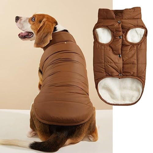 suxuMhao Winddichte Winterjacke, Hundemantel, warme Weste, für kaltes Wetter, Haustierbekleidung mit 2 Lagen, mit Fleece gefüttert, für kleine, mittelgroße und große Hunde (Größe XS, Braun) von SUXUMHAO