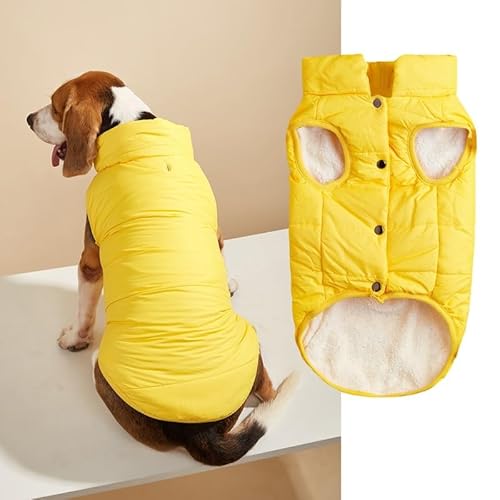 suxuMhao Winddichte Winterjacke, Hundemantel, warme Weste, für kaltes Wetter, Haustierbekleidung mit 2 Lagen, mit Fleece gefüttert, für kleine, mittelgroße und große Hunde (Größe XXL, Gelb) von SUXUMHAO