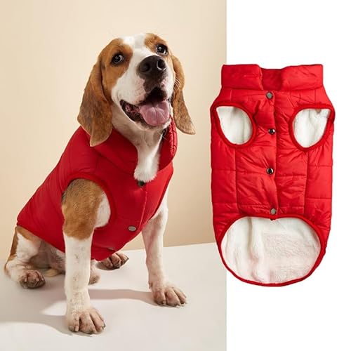 suxuMhao Winddichte Winterjacke, Hundemantel, warme Weste, für kaltes Wetter, Haustierbekleidung mit 2 Lagen, mit Fleece gefüttert, für kleine, mittelgroße und große Hunde (Größe XXL, Rot) von SUXUMHAO