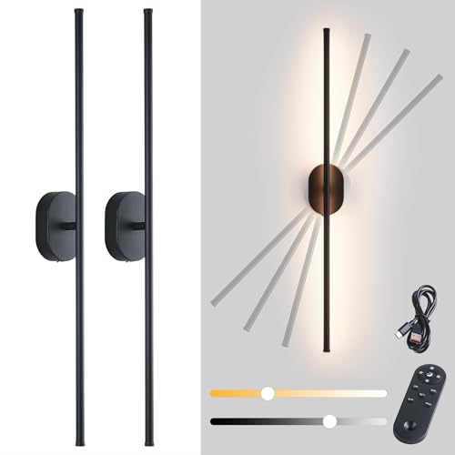 SUZNIU 2 Stück Akku Wandleuchte Innen, 80CM LED Wandleuchte ohne Stromanschluss, Drehbare Wandlampe Innen Dimmbar mit Fernbedienung Nachtlichtfunktion 3000K-6500K 10000mAh, für Wohnzimmer Schlafzimmer von SUZNIU