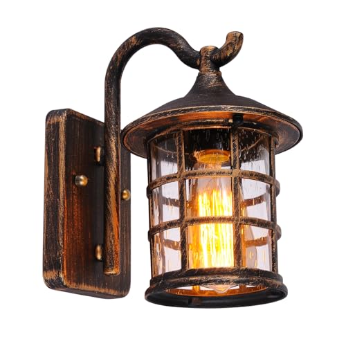 SUZNIU Antike Wandleuchte Außen Wandlampe Wasserdichte, E27 Birne, Glas und Aluminium, IP44, Hof Garten Terrasse Flur Vintage Wandbeleuchtung (Color : Brown) von SUZNIU