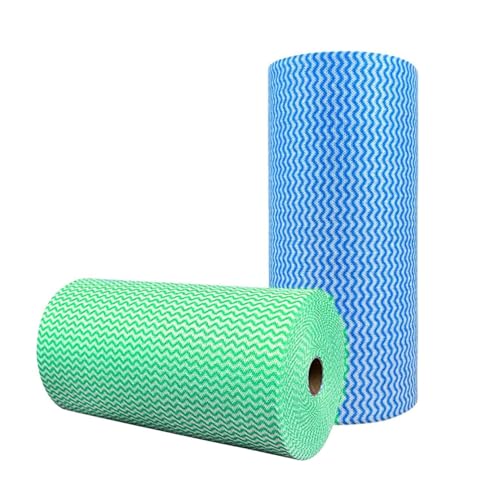 SUZZYVINE 2 Rollen Wischtücher auf Rolle mit je 50 Wischtüchern,Wiederverwendbare Reinigungstücher,Putztücher auf Rolle, weich und schnell trocknend, kann wiederholt verwendet Werden. (blaugrün) von SUZZYVINE