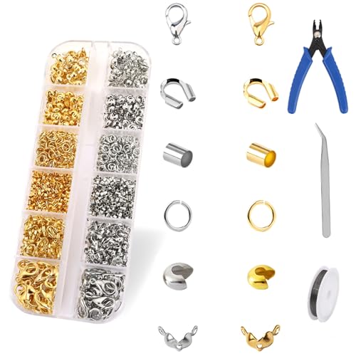 SUpoetry Quetschperlen, Quetschperlen Silber, Quetschperlen Gold, 1200St Quetschperlen Set, mit Werkzeugen zur Schmuckherstellung Geliefert, für Die Halskettenreparatur und Schmuckherstellung von SUpoetry