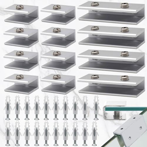 SUpoetry 12 Stück Glasklemmen, Aluminiumlegierung Glasklemme Rechteck, Einstellbare Glashalterung, Glas Halterung 6 Bis 8 mm, Stabile Regalträger für Glas- und Holzböden (8 Einzel+4 Doppel Loch) von SUpoetry
