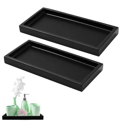 SUpoetry 2 Stück Deko Tablett, Schwarze Badezimmer Deko, Tablett Schwarz, Badezimmer Tablett, Geeignet Für Badezimmer-Arbeitsplatten, Waschtische, Toiletten (Schwarz) von SUpoetry