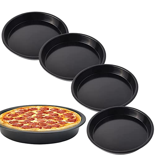 SUpoetry 4 Stück Pizzablech, Pizzablech Rund, Backform 18 cm Rund, Quiche Backform, Pizza Backblech aus Beschichtetem Carbonstahl, Antihaftbeschichtet Pizzabackbleche Set für Pizza, Flammkuchen von SUpoetry