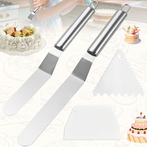 SUpoetry 4 Stücke Winkelpalette Torte, Klein Tortenspachtel + Groß Winkelpalette + Dreieck Icing Spatula + Quadrat Tortenmesser, Streichpalette für Torten zum Verteilen von Sahne, Kuchen, Backen von SUpoetry