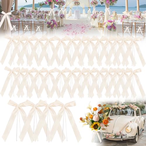SUpoetry 50 Stück Autoschleifen Hochzeit, Beige Hochzeit Autoschleifen, Hochzeit Deko Vintage Antennenschleifen, Für Auto Hochzeit Deko Tischdeko Zimmerdeko Besondere Anlässe Feste (Beige) von SUpoetry