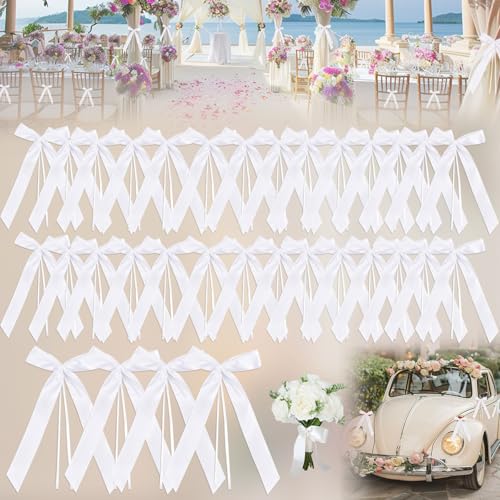 SUpoetry 50 Stück Autoschleifen Hochzeit, Weiß Hochzeit Autoschleifen, Hochzeit Deko Vintage Antennenschleifen, Für Auto Hochzeit Deko Tischdeko Zimmerdeko Besondere Anlässe Feste (Weiß) von SUpoetry
