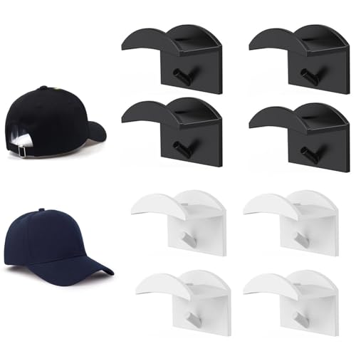 SUpoetry 8 Stück Huthalter, Cap Halterung Wand, Basecap Halterung Wand, Minimalistischer Huthalter, Selbstklebende Kappenhalter, Wandhaken Für Baseballmützen Und Mäntel, Kein Bohren Erforderlich von SUpoetry