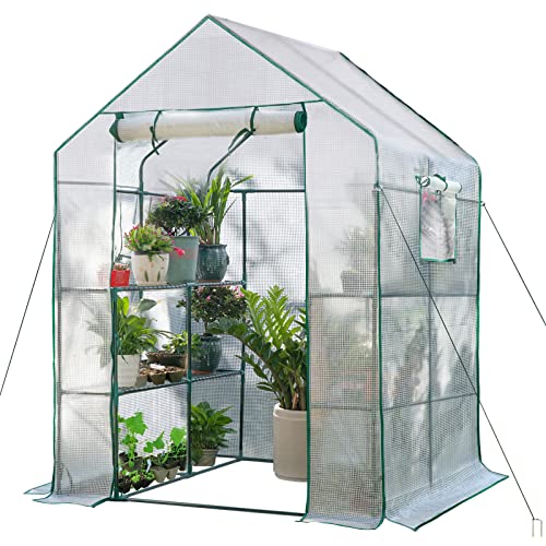 SV SCOOL VALUE Grünhäuser für den Außenbereich, PE-Gewächshaus mit 2 seitlichen Netzfenstern, tragbares Gewächshaus mit Ankern und Seilen, hält Wind Stand, 142,2 x 142,2 x 198,1 cm, Weiß SV SCOOL VALUE Grünhäuser für den Außenbereich, PE-Gewächshaus mit 2 seitlichen Netzfenstern, tragbares Gewächshaus mit Ankern und Seilen, hält Wind Stand, 142,2 x 142,2 x 198,1 cm, Weiß von SV SCOOL VALUE