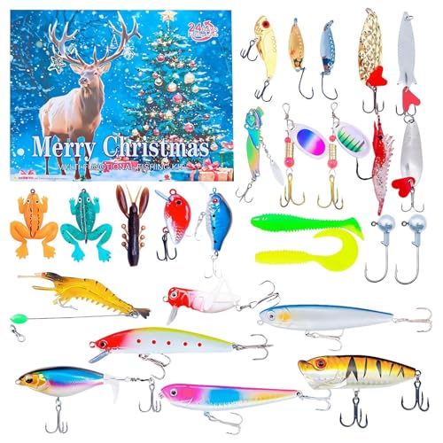 SVCEQZE Fishing Lure Calendar 2025 Christmas Countdown | 24 Tage Weihnachts Adventskalender Angelköder,Festive Angling Bait Kit for Adults Teens Fisherman Men Boys Husband Him von SVCEQZE