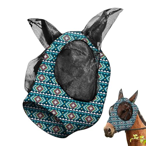 SVCEQZE Fliegenschutzmaske | Atmungsaktive Weiche Fliegenschutzmaske Mit Ohren - Justierbare Mähnenöffnung Reitausrüstung UV-Schutz von SVCEQZE