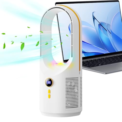 SVCEQZE Lüfterloser Tischventilator - 5 Geschwindigkeitsstufen Leiser Betrieb Lüfterloser Ventilator - USB-Aufladbar 1800mAh Mit Nachtlicht Für Zuhause Büro Camping Reisen Wohnzimmer Schlafzimmer von SVCEQZE