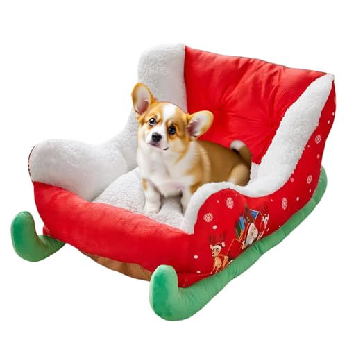 SVCEQZE Weihnachtsschlitten Haustierbett, 68x38x28cm Plüsch Katzenkörbchen Weihnachts, Weihnachtliches Kuscheliges Weihnachtsfest Plüsch Haustierbett, Festliches Plüschs Nest Für Hunde, Welpen, Katzen von SVCEQZE