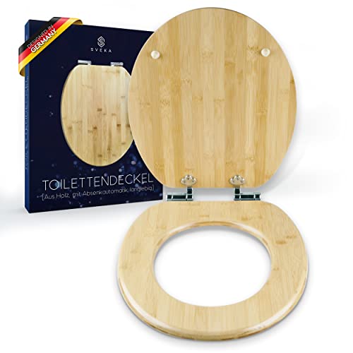 SVEKA Toilettendeckel Bambus - WC Sitz Holz mit Absenkautomatik - Universal Klodeckel Bambus 100% - Massive Qualität - Rostfreie Metall-Scharniere - Schnellmontierung - Inkl. Montagezubehör von SVEKA