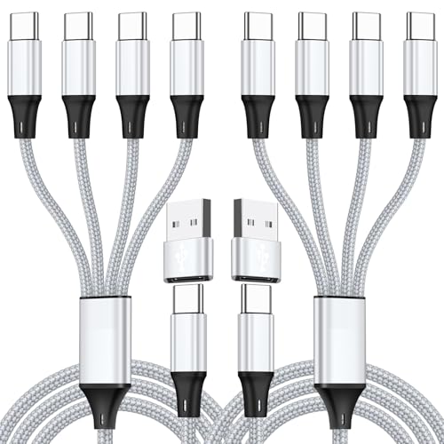 SVEUC Multi USB-C Splitter Kabel USB Typ C PD+QC 3.1A Schnellladung Sync [2Stück 1,2m], 4 in 2 Ladekabel mit 4 Typ-C Anschlüssen Kompatibel mit iPhone 15 Pro Max, Samsung Galaxy S24 S23 Ultra und Mehr von SVEUC