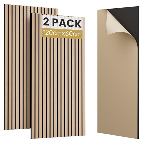 SVILINEK Holzfurnier Akustikpaneele selbstklebend, 120x60x1,8cm 3D Wandpaneele Holzoptik, Akustik paneele für Akustische Behandlung und Wanddekoration, Wohnzimmer, Büro (Eiche, 2 Stück (1,44m²)) von SVILINEK